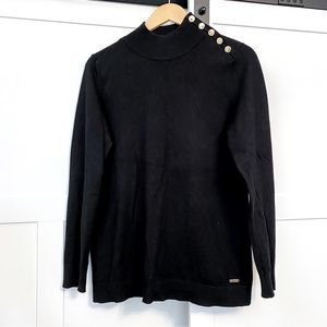 Calvin Klein Black Turtle Neck Sweater with Gold Buttons M Like New